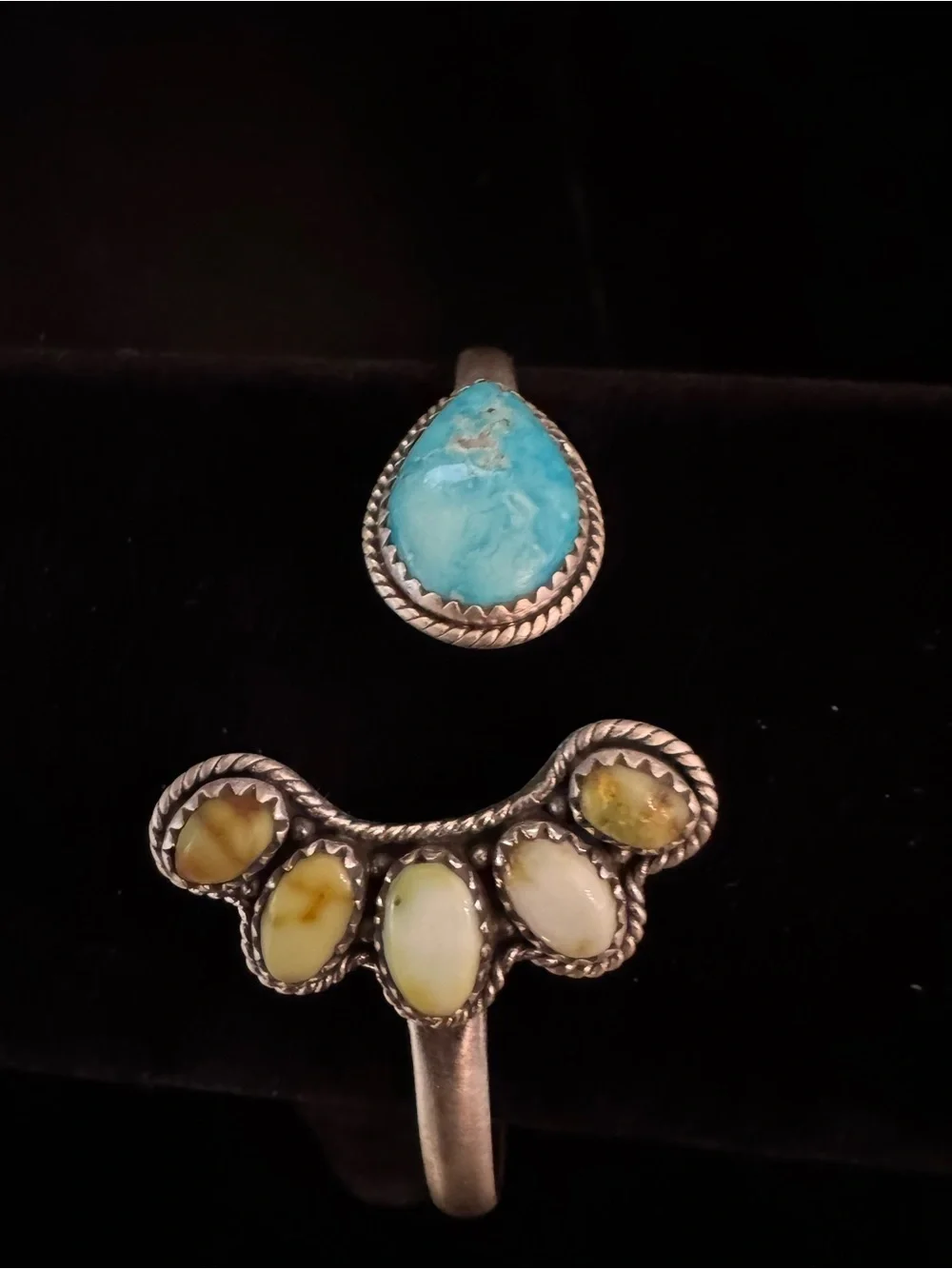 Sterling Silver Cuff Bracelet with Turquoise Teardrop and Paloma turquoise Stone